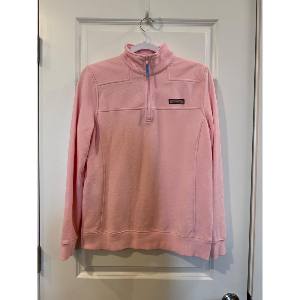 Vineyard Vines Womens Quarter Zip Pullover Pink Logo Patch Fleece Sweatshirt S